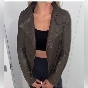 Mackage x Aritzia Kenya Taupe/Olive Lambskin Leather Biker Moto Jacket Size XS